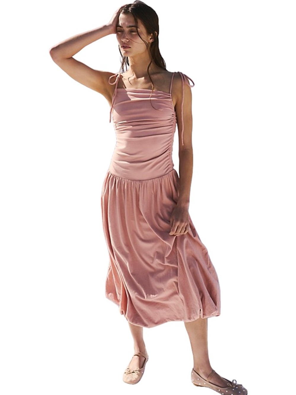 Free People Dusty Rose Ruched Maxi Dress - Elegant Summer Vibe